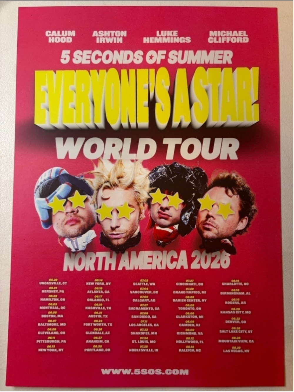 5 Seconds Of Summer 'Everyone's a Star' World Tour Poster | Original | Mint